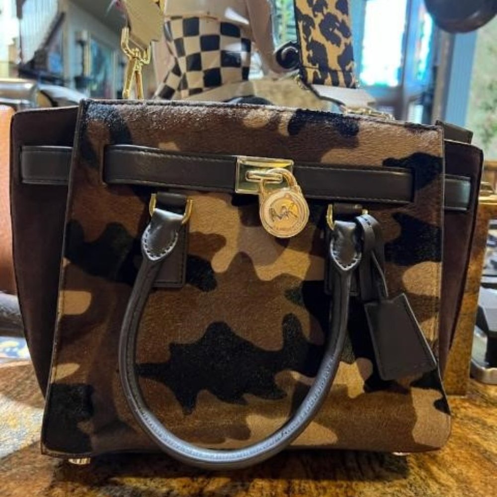 Michael Kors Excellent Condition Camo Calf Hair Leather Hamilton Cow Print Strap